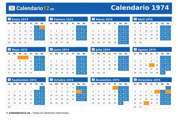 Calendario 1974