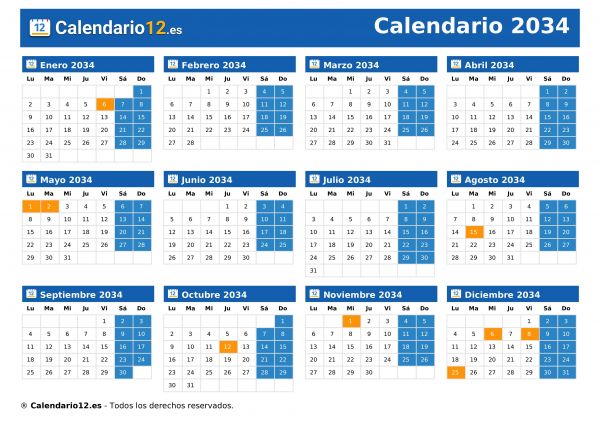 Calendario 2034