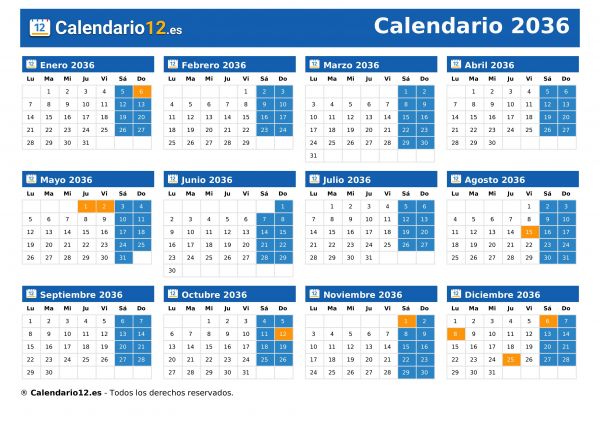 Calendario 2036